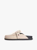 Beige Textured Suede Buckle Mules  Women