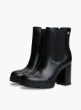 Black Leather High Block Heel Chelsea Boots  Women