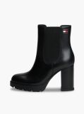Black Leather High Block Heel Chelsea Boots  Women