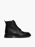 Black Lightweight Leather Lace-Up Mid Boots  Men