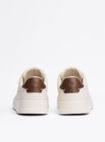 Beige Leather Textured Court Trainers  Men