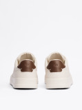 Beige Leather Textured Court Trainers  Men