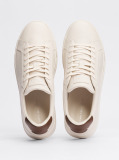 Beige Leather Textured Court Trainers  Men