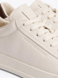 Beige Leather Textured Court Trainers  Men