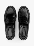 Black Leather Embossed Logo Loafers  Men