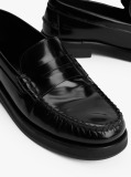 Black Leather Embossed Logo Loafers  Men