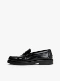 Black Leather Embossed Logo Loafers  Men