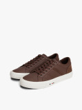 Brown Leather Mixed Texture Trainers  Men