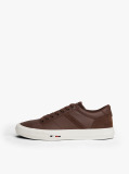 Brown Leather Mixed Texture Trainers  Men