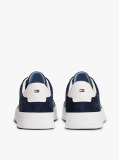 Blue Mixed Texture Leather Court Trainers  Men