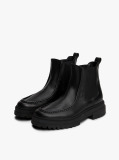 Black Leather Chunky Cleat Chelsea Boots  Men