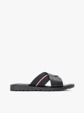 Black Leather Crossover Strap Cleat Sandals  Men