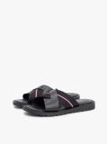 Black Leather Crossover Strap Cleat Sandals  Men