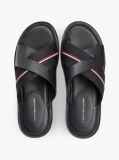 Black Leather Crossover Strap Cleat Sandals  Men