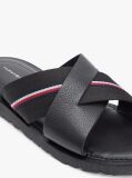 Black Leather Crossover Strap Cleat Sandals  Men