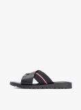 Black Leather Crossover Strap Cleat Sandals  Men