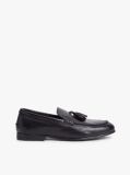 Black Logo Tassel Flexible Leather Loafers  Men