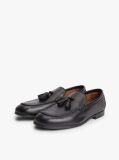 Black Logo Tassel Flexible Leather Loafers  Men