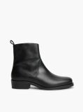 Black Leather Topstitch Zip-Up Biker Boots  Men