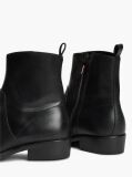 Black Leather Topstitch Zip-Up Biker Boots  Men