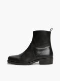 Black Leather Topstitch Zip-Up Biker Boots  Men
