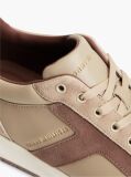 Beige Leather Mixed Texture Trainers  Men