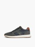 Blue Leather Mixed Texture Trainers  Men