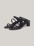 Black Leather Mid-Heel Strap Sandals  Women