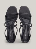 Black Leather Mid-Heel Strap Sandals  Women