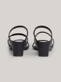 Black Leather Mid-Heel Strap Sandals  Women