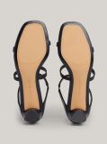 Black Leather Mid-Heel Strap Sandals  Women