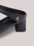 Black Leather Mid-Heel Strap Sandals  Women