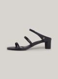 Black Leather Mid-Heel Strap Sandals  Women