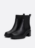 Black Enamel Flag Leather Cleat Chelsea Boots  Women