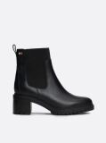 Black Enamel Flag Leather Cleat Chelsea Boots  Women