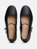 Black Snake Embossed Leather Mary Jane Ballerinas  Women