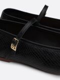 Black Snake Embossed Leather Mary Jane Ballerinas  Women