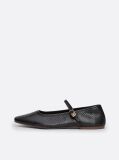 Black Snake Embossed Leather Mary Jane Ballerinas  Women