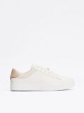 Beige Essential Metallic Leather Court Trainers  Women
