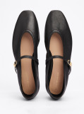 Black Leather Mary Jane Ballerinas  Women