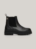 Black TH Monogram Leather Cleat Chelsea Boots  Women