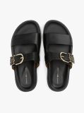 Black Leather TH Monogram Cleat Sandals  Women