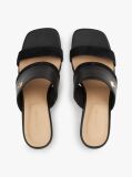 Black Leather Block Heel Mules  Women