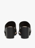 Black Leather Block Heel Mules  Women