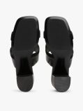 Black Leather Block Heel Mules  Women