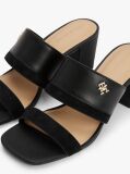 Black Leather Block Heel Mules  Women