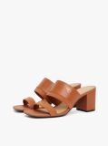 Brown Leather Block Heel Mules  Women