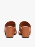 Brown Leather Block Heel Mules  Women