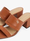 Brown Leather Block Heel Mules  Women