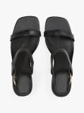 Black Leather Block Heel Sandals  Women